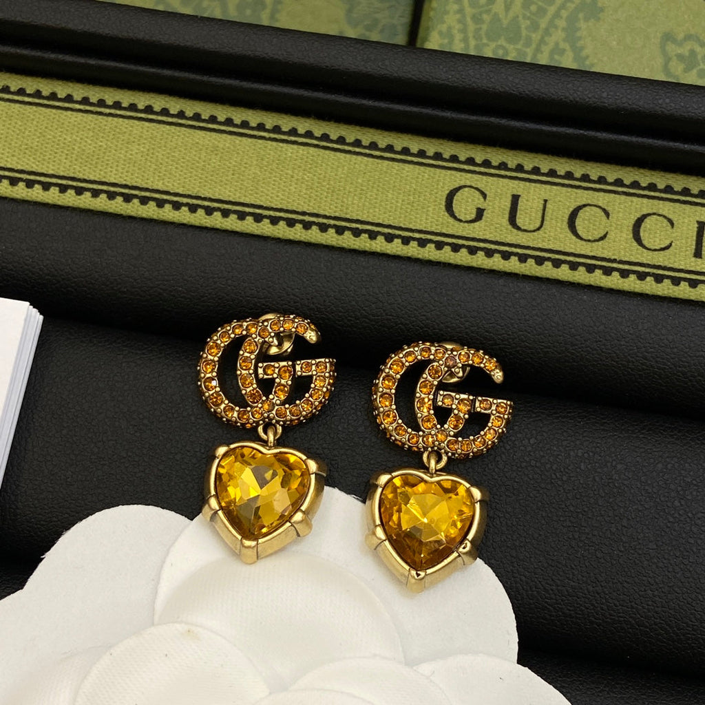 Gucci Double Yellow Crystal 18K Gold Earrings