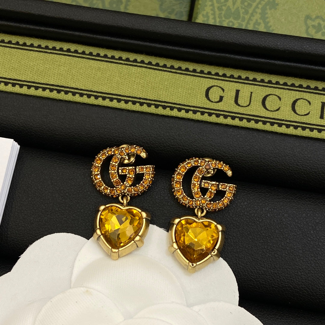 Gucci Double Yellow Crystal 18K Gold Earrings