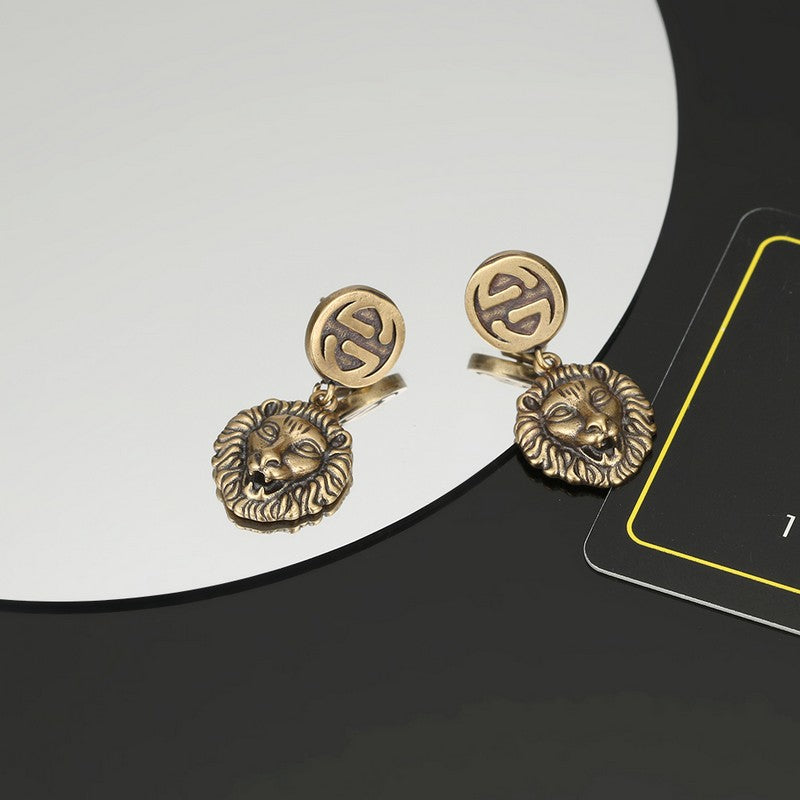 Gucci Double Lion Pendant 18K Gold Earrings