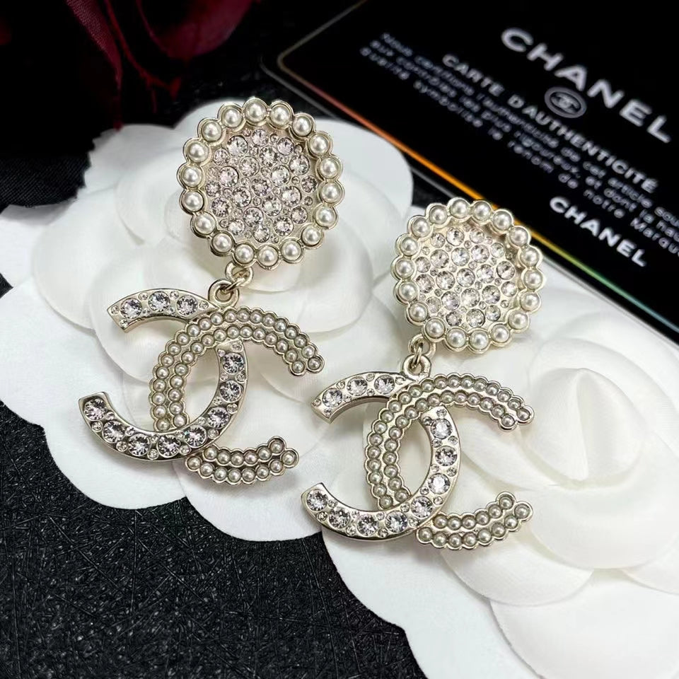 Chanel Diamond Drop 18K Gold Earrings