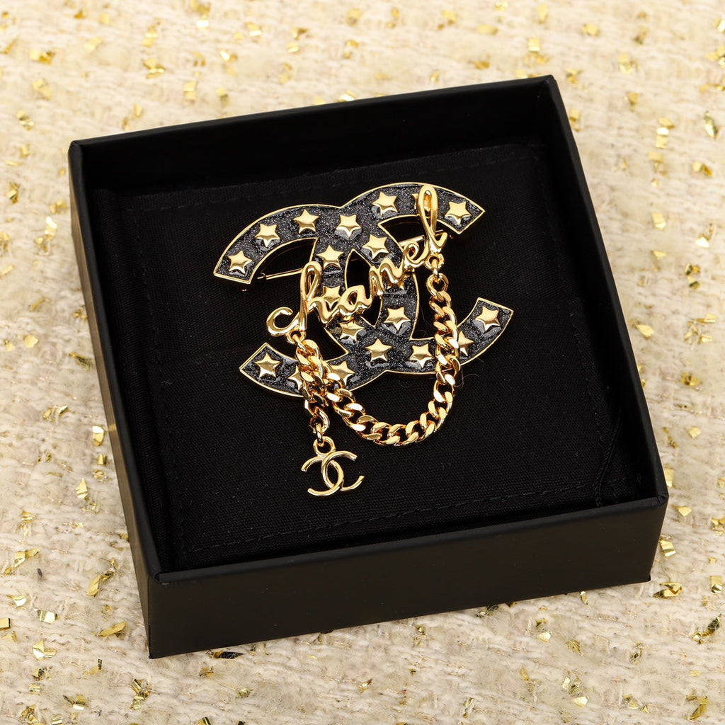 Chanel Black Chain 18K Gold Brooch