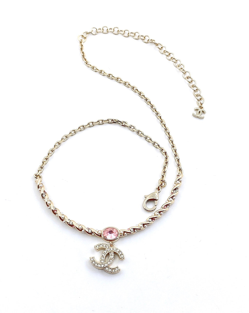 Chanel Pink Crystal 18K Gold Necklace