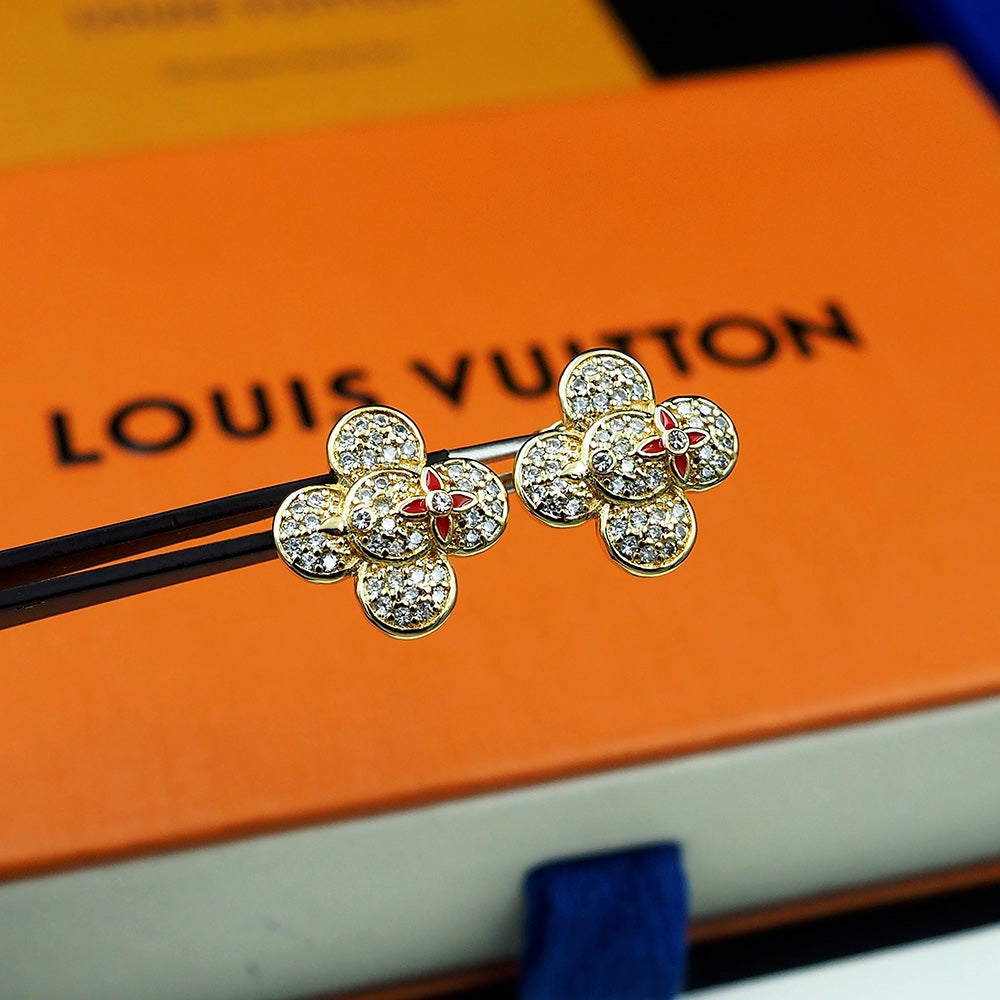 Louis Vuitton Vivienne Diamond 18K Gold Earrings