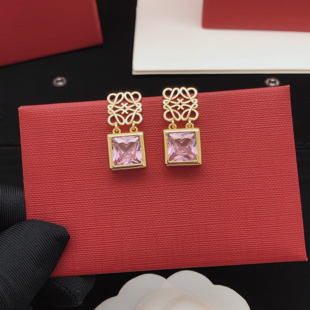 LOEWE Anagram Crystal 18K Gold Earrings