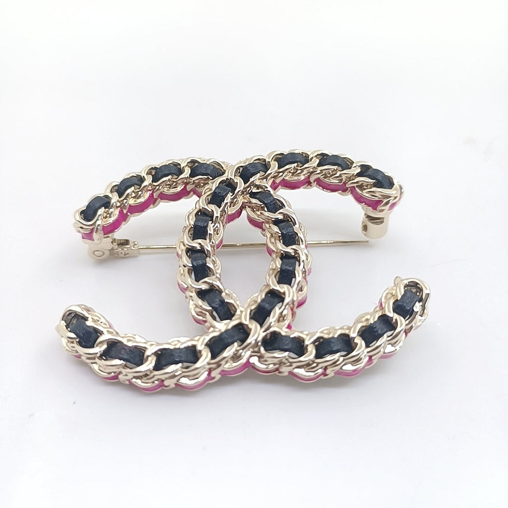 Chanel Leather Pink 18K Gold Brooch