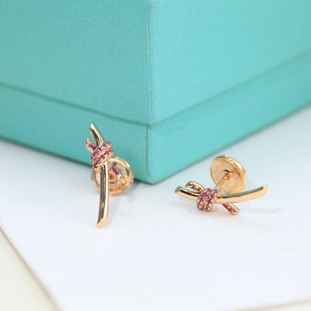 Tiffany Knot Pink Diamonds 18K Gold Earrings