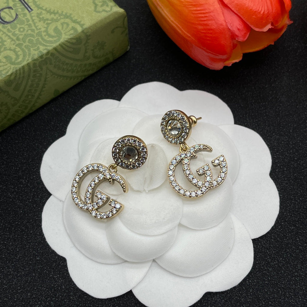 Gucci Double Crystals 18K Gold Earrings