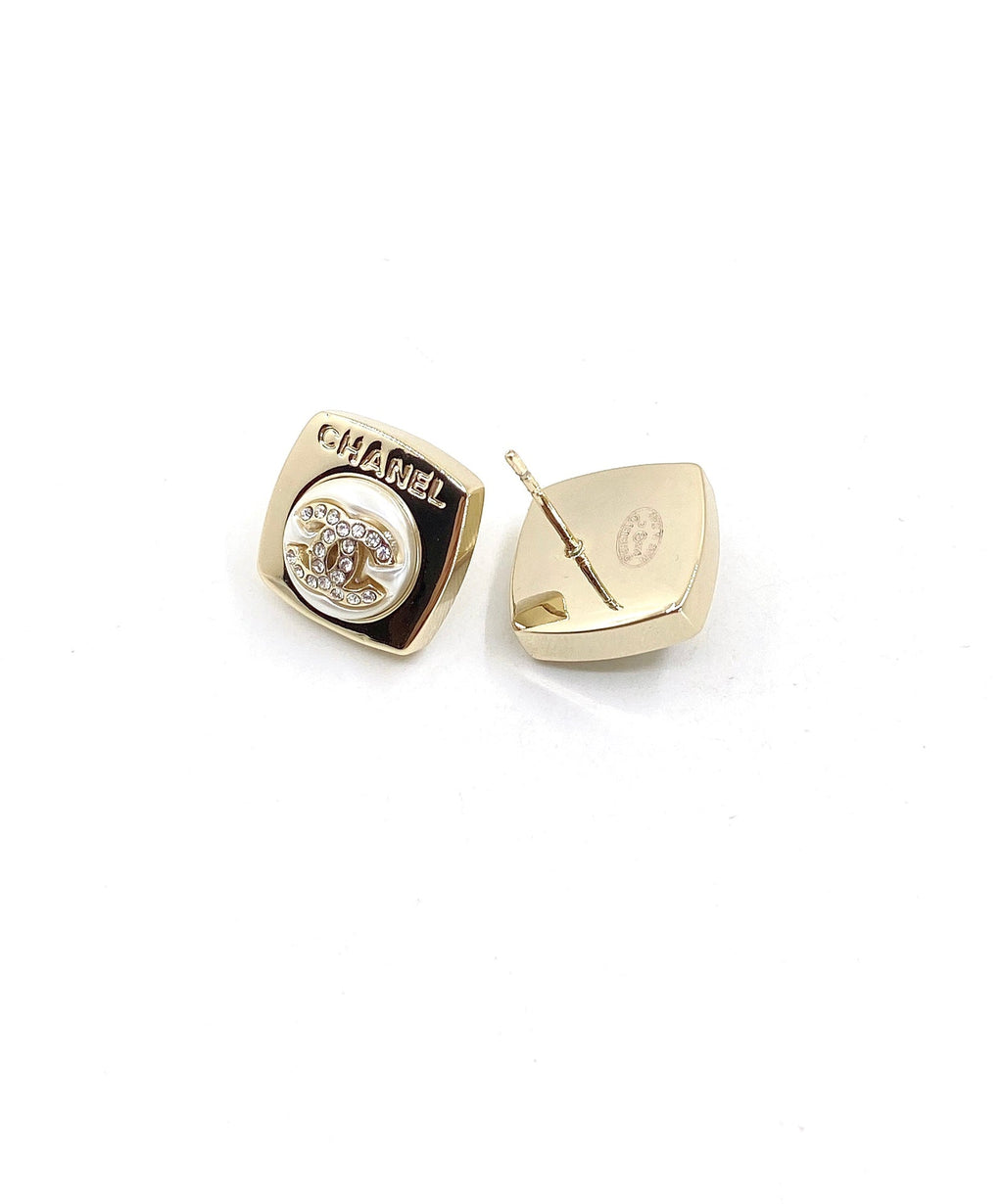 Chanel Diamond Square 18K Gold Earrings