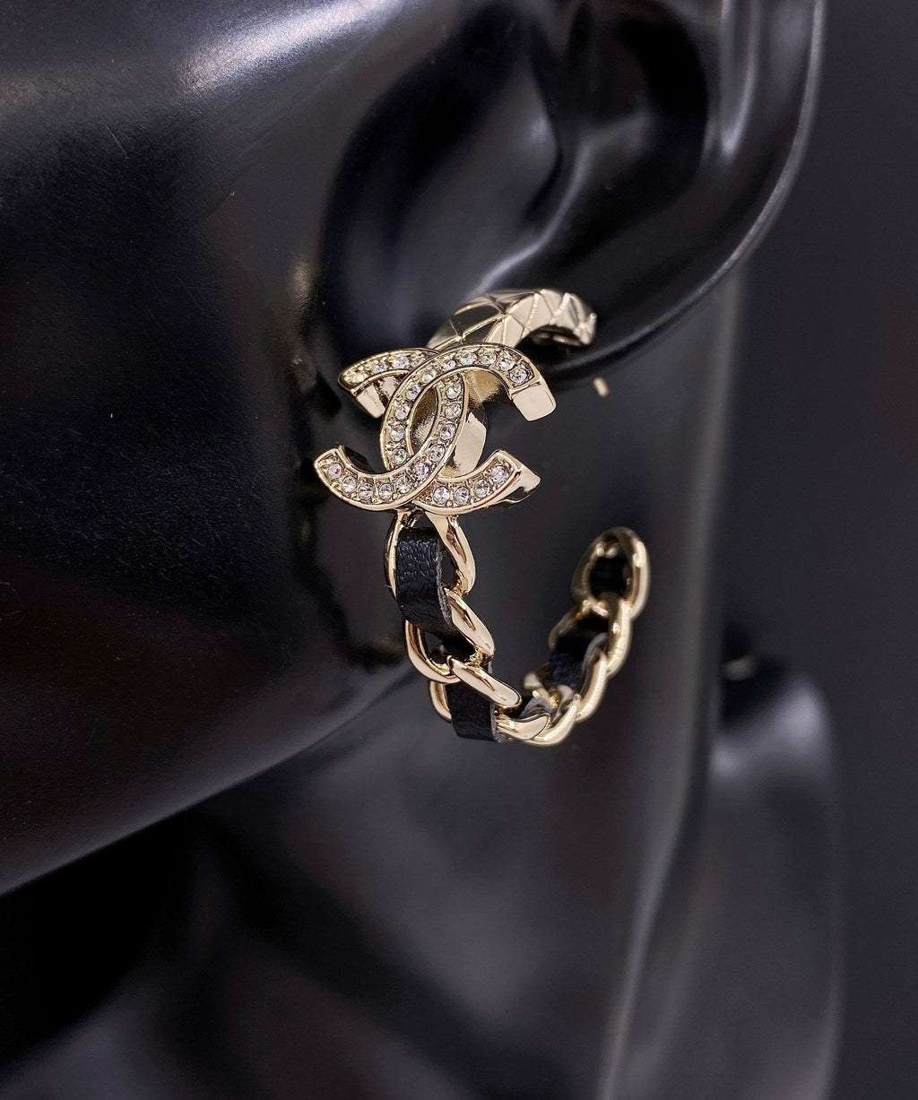 Chanel Black Open 18K Gold Earrings