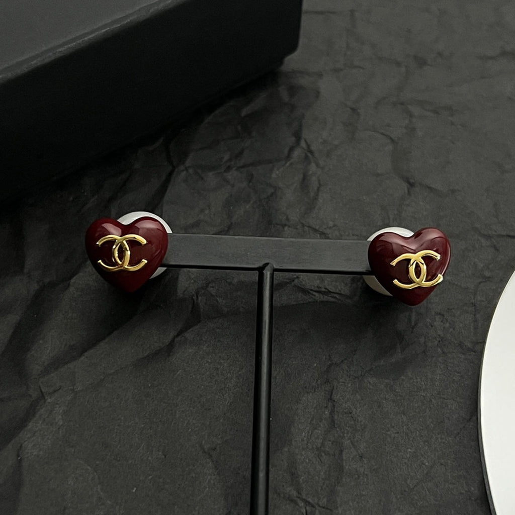 Chanel Red Heart 18K Gold Earrings