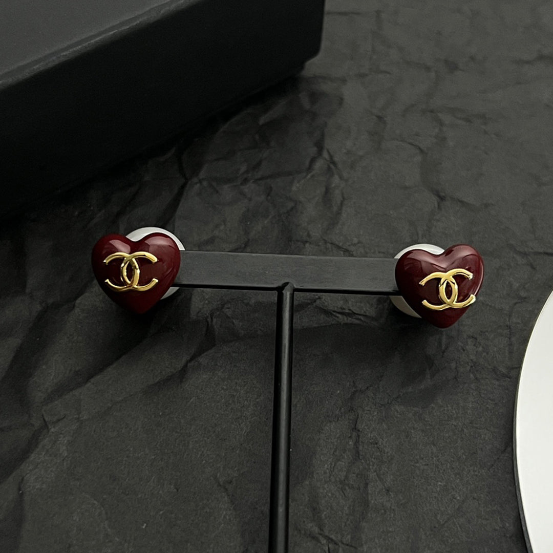 Chanel Red Heart 18K Gold Earrings