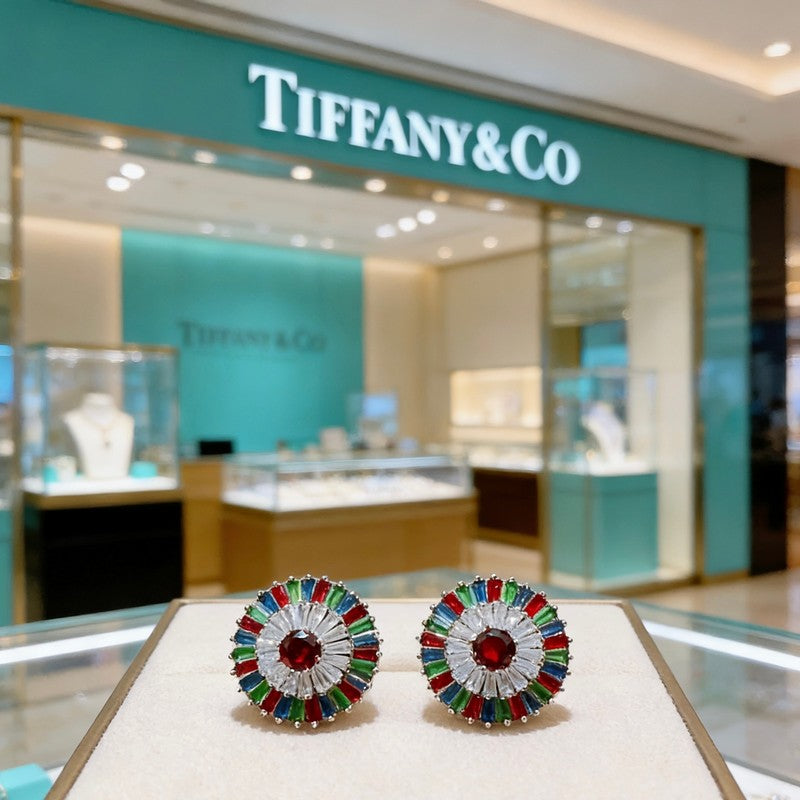 Tiffany Color Crystal 18K Gold Earrings