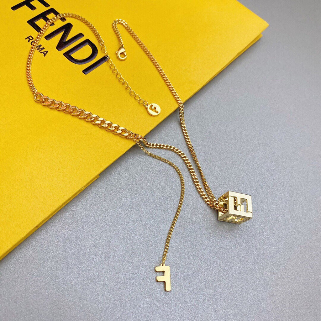 Fendi Cube Diamonds 18K Gold Necklace