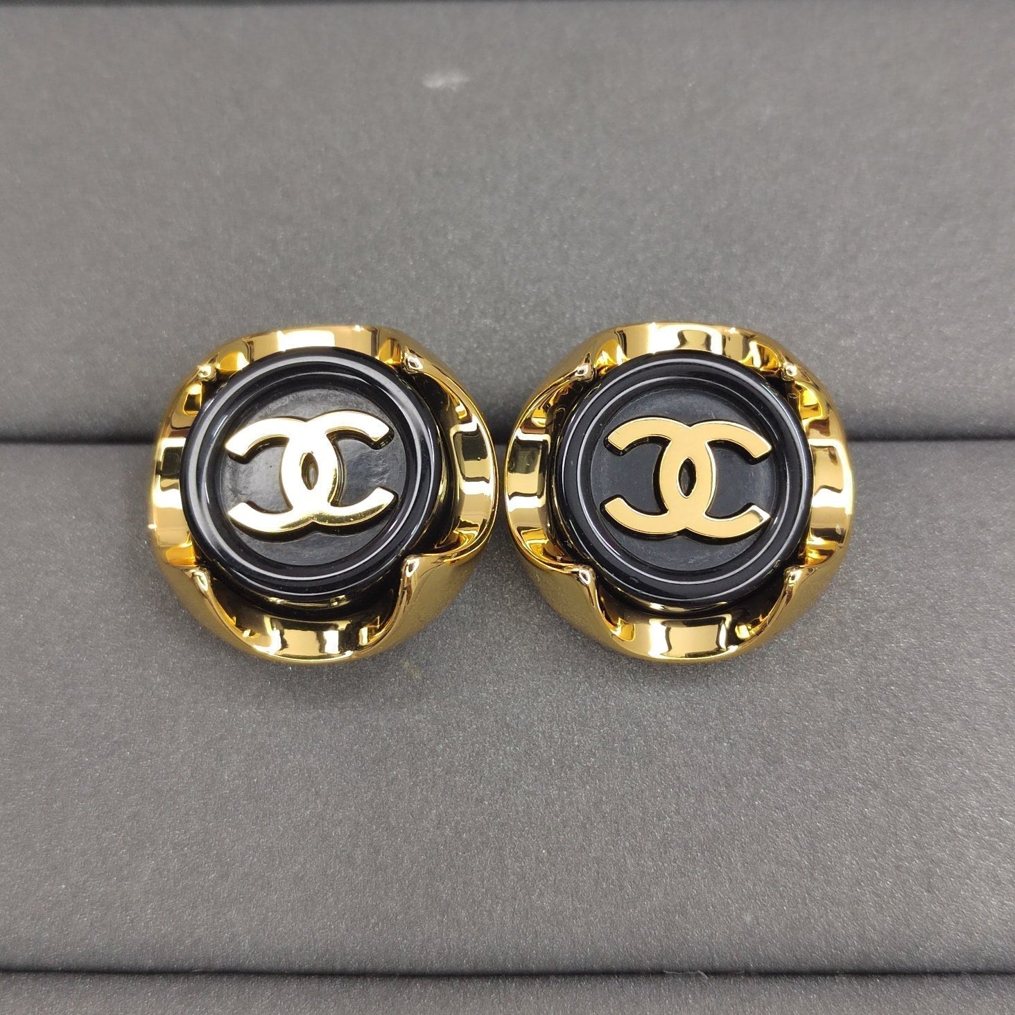 Chanel Black 18K Gold Earrings