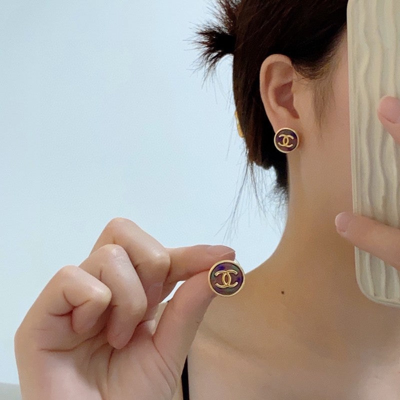 Chanel Colorful Round 18K Gold Earrings
