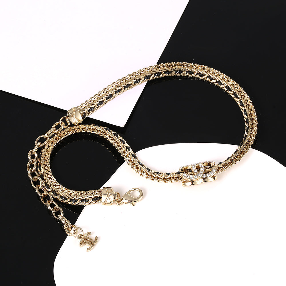 Chanel Strass Chain Choker 18K Gold Necklace