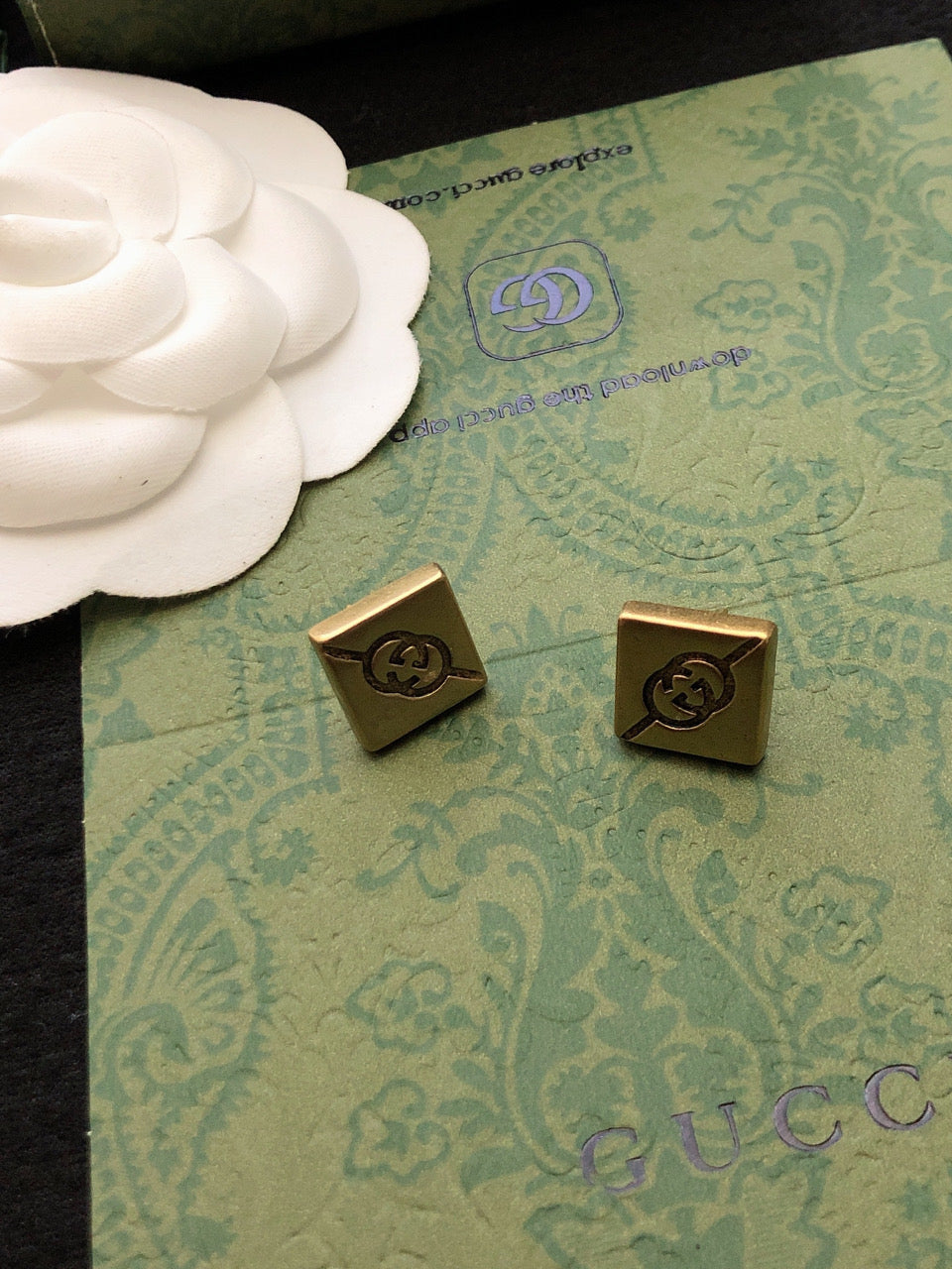 Gucci Double Cube 18K Gold Earrings