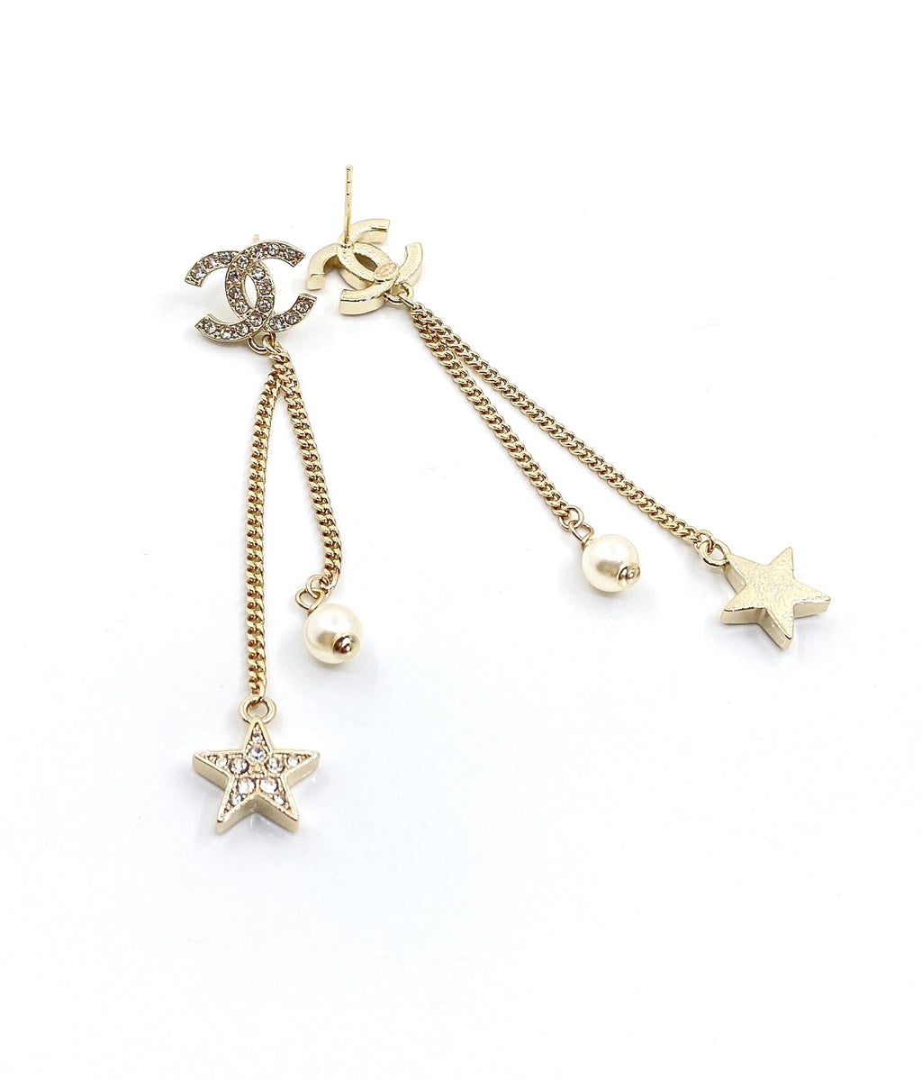 Chanel Pearl & Star 18K Gold Earrings