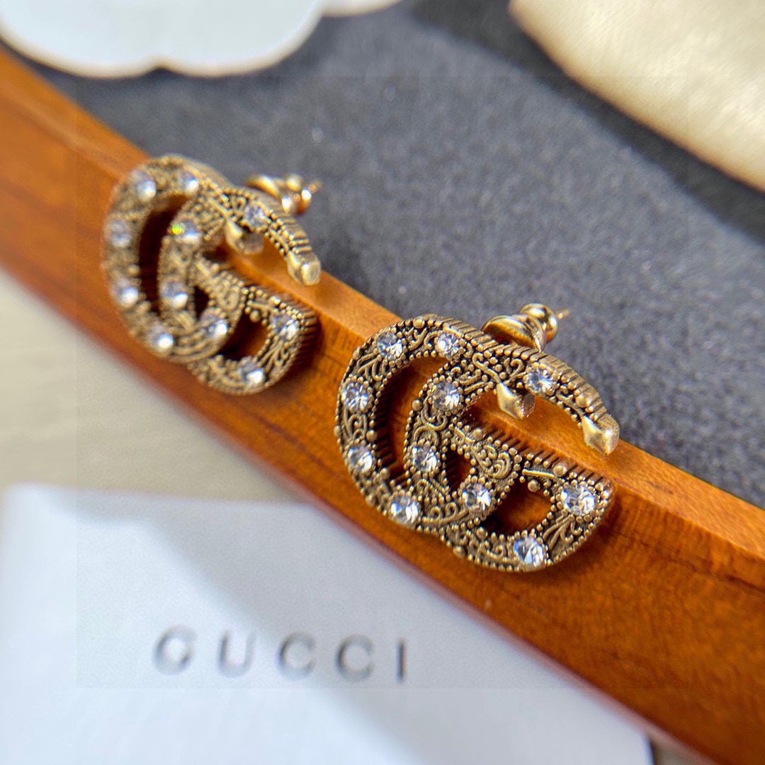 Gucci Double Crystals 18K Gold Earrings