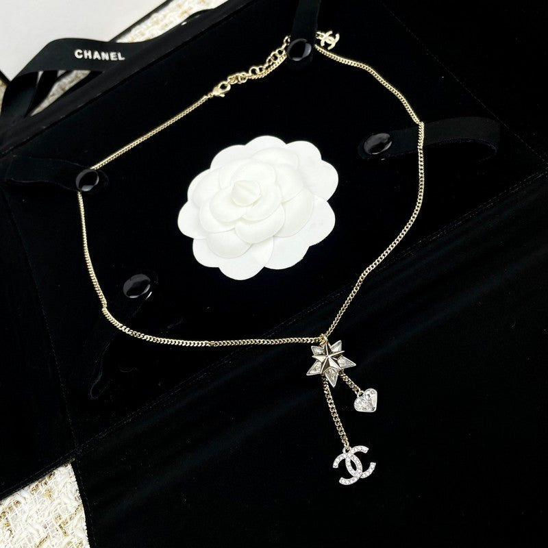 Chanel Heart & Star Crystal 18K Gold Necklace