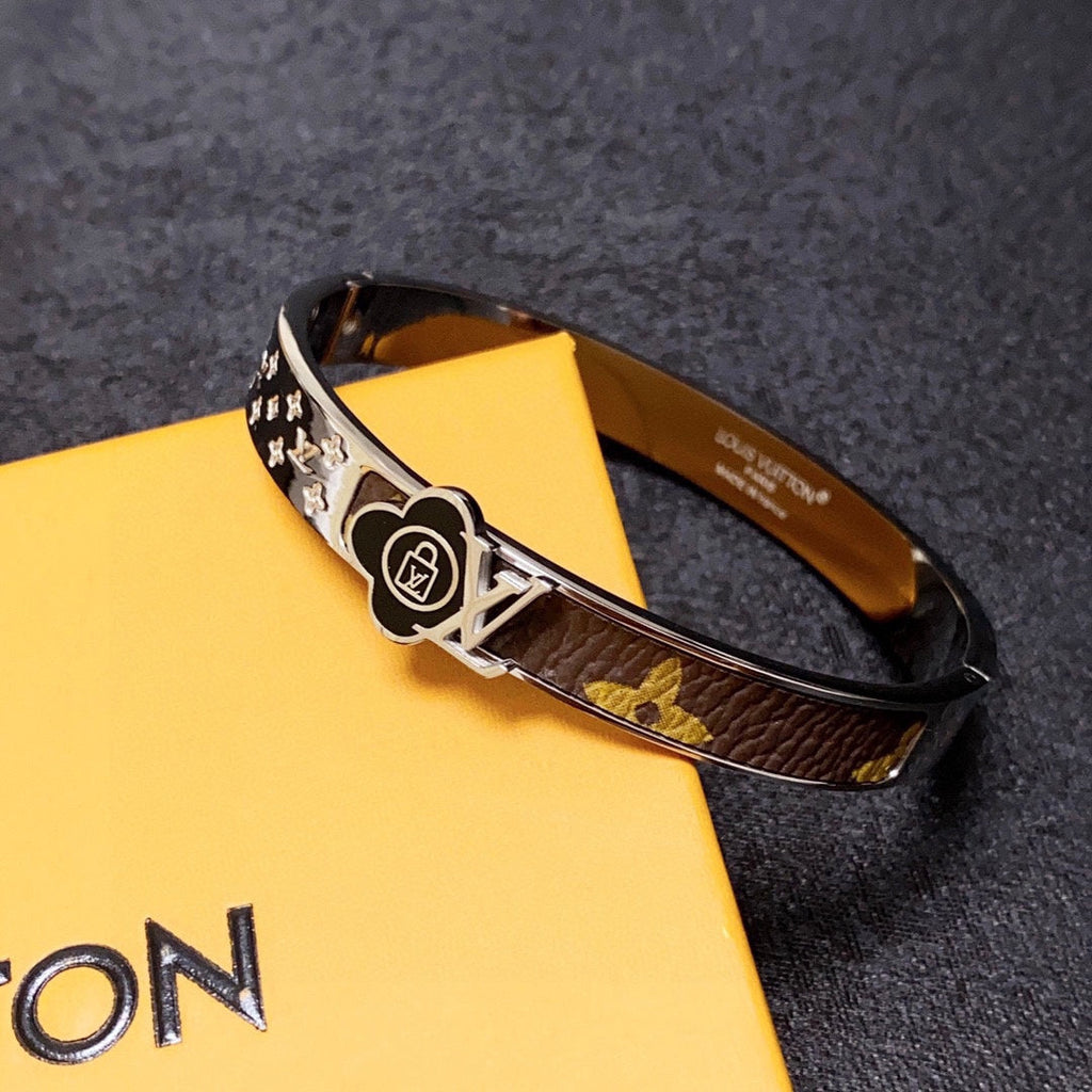 Louis Vuitton Leather Lock 18K Gold Bracelet