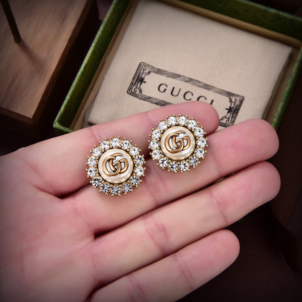 Gucci Double Flower Crystals 18K Gold Earrings