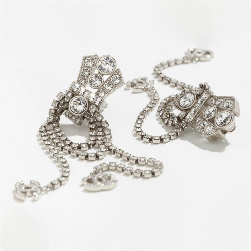 Chanel Tassel Crystal 18K Gold Earrings