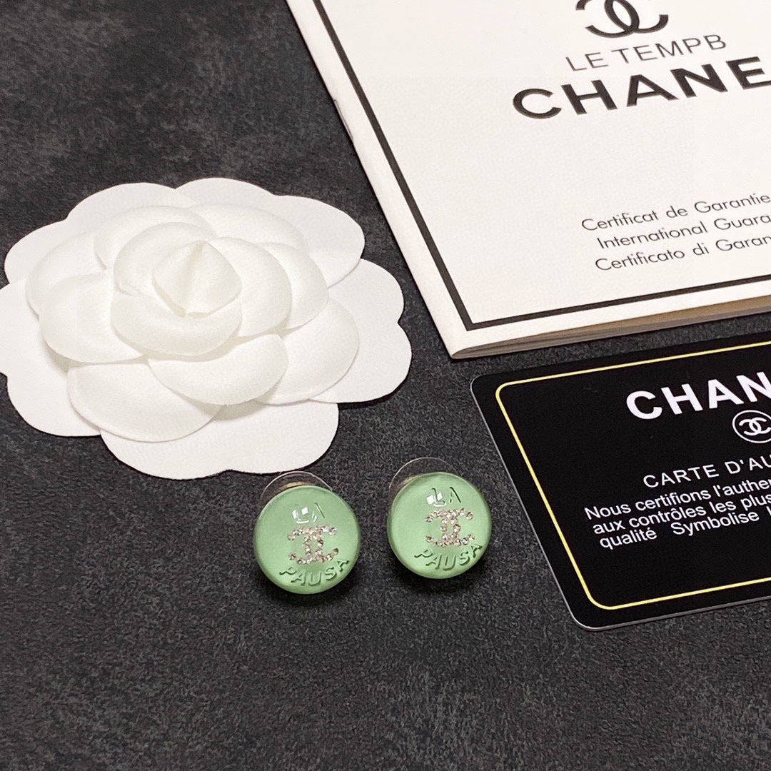 Chanel Green 18K Gold Earrings