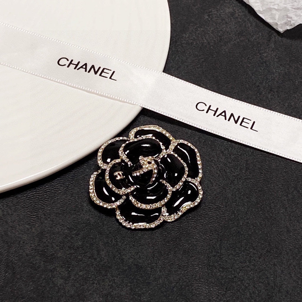 Chanel Black Flower 18K Gold Brooch