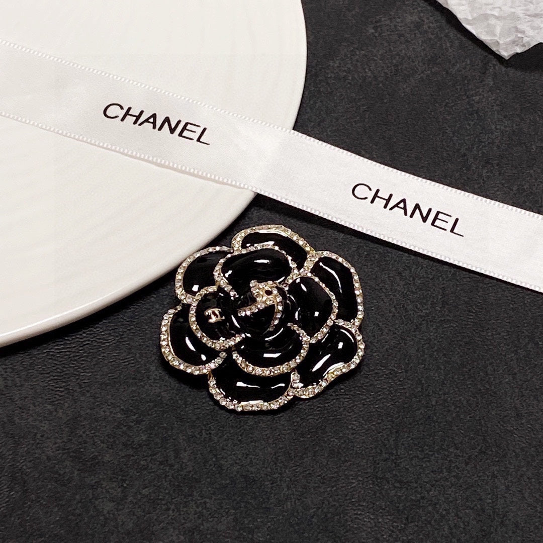 Chanel Black Flower 18K Gold Brooch