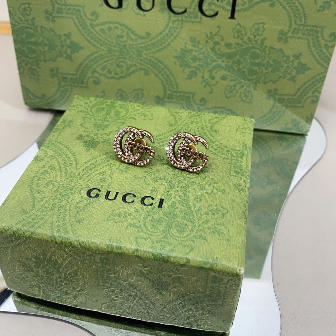 Gucci Double Logo Diamonds 18K Gold Earrings