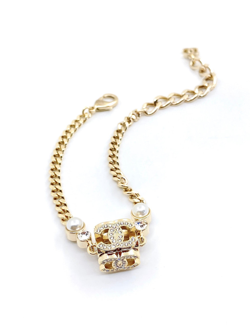 Chanel Square Pearl Chain 18K Gold Necklace