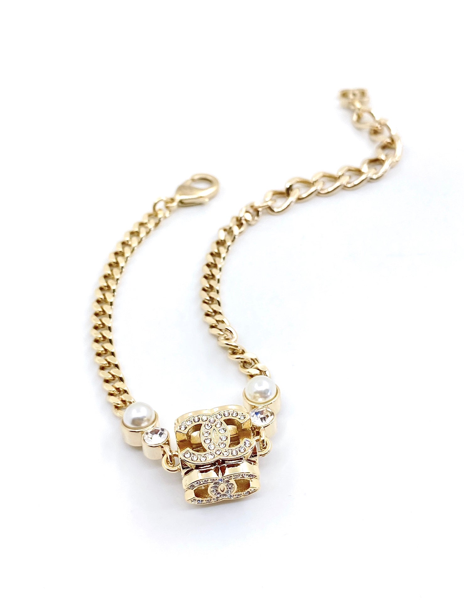 Chanel Square Pearl Chain 18K Gold Necklace