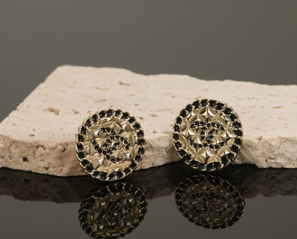 Chanel Diamond Round 18K Gold Earrings