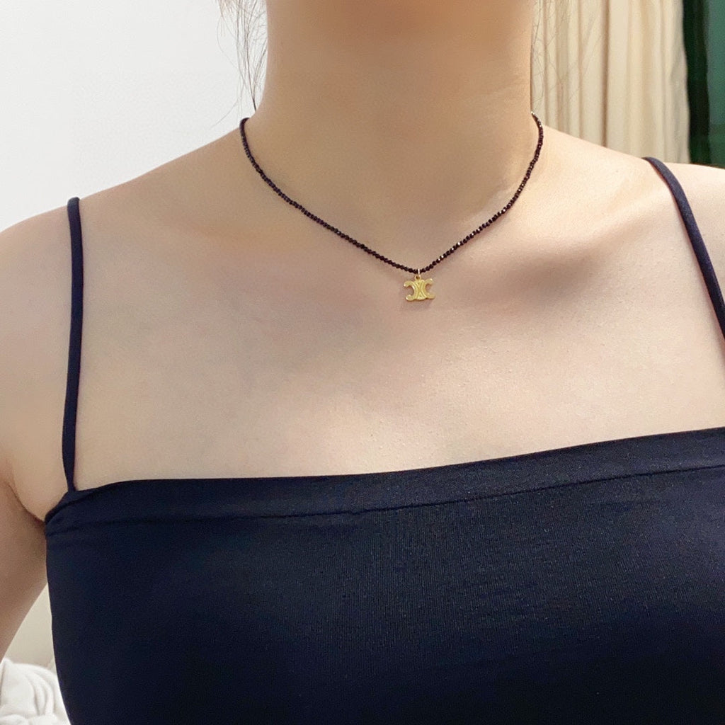 Celine Black Crystals 18K Gold Necklace