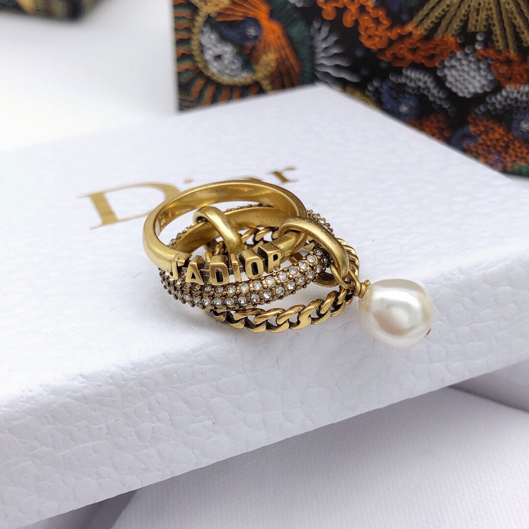 Dior Pearl & Crystal J'Adior 18K Gold Ring