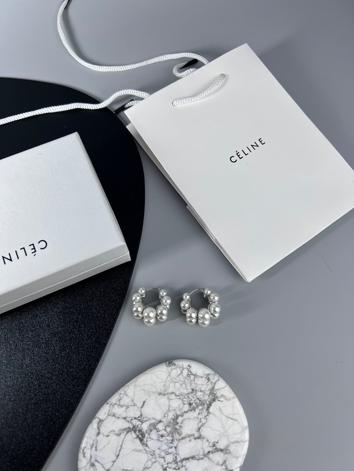 Celine Two-Rows Pearl 18K Gold Earrings