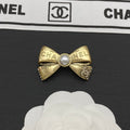 Chanel Bow Tie Pearl Gold 18K Gold Brooch