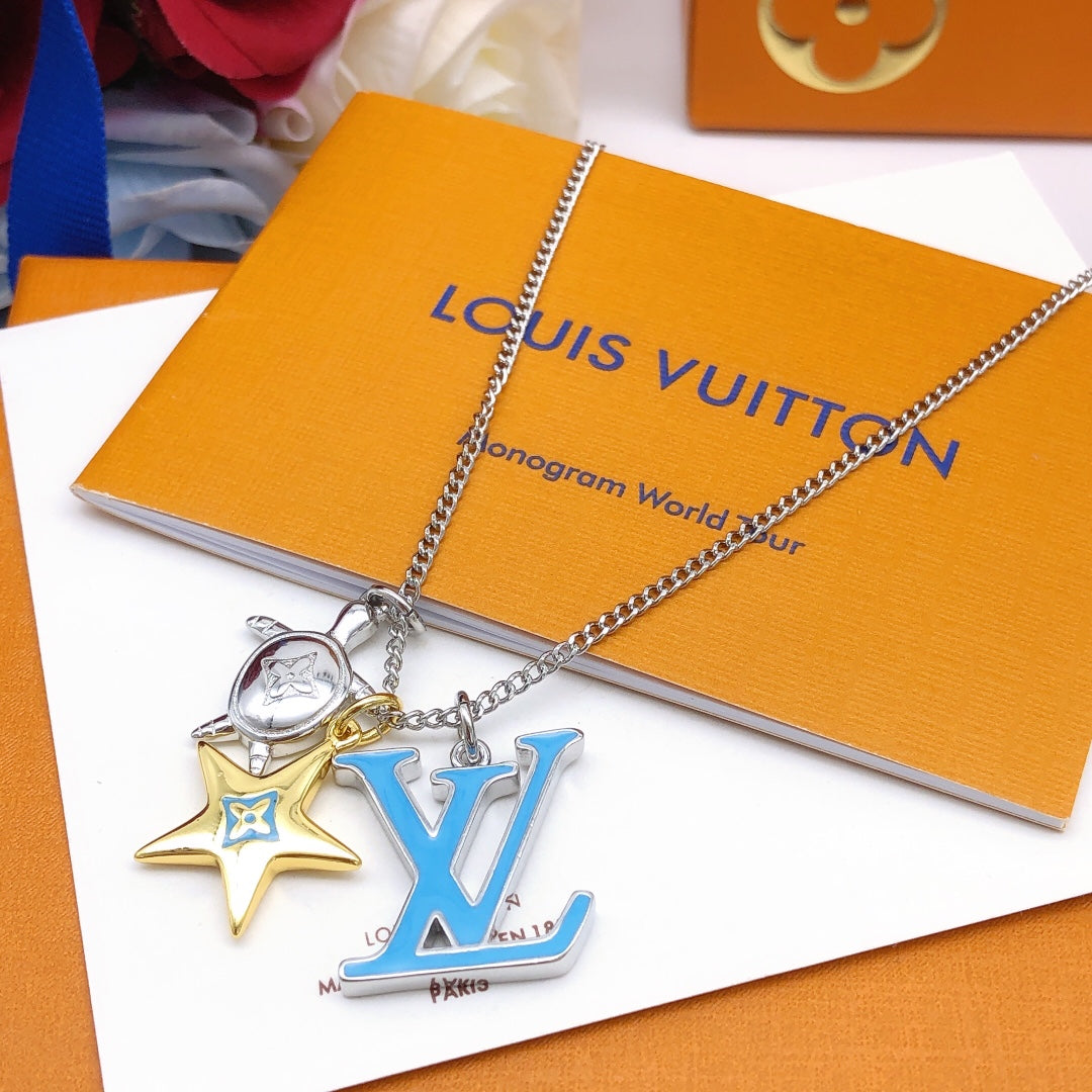 Louis Vuitton Turquoise Chain 18K Gold Necklace