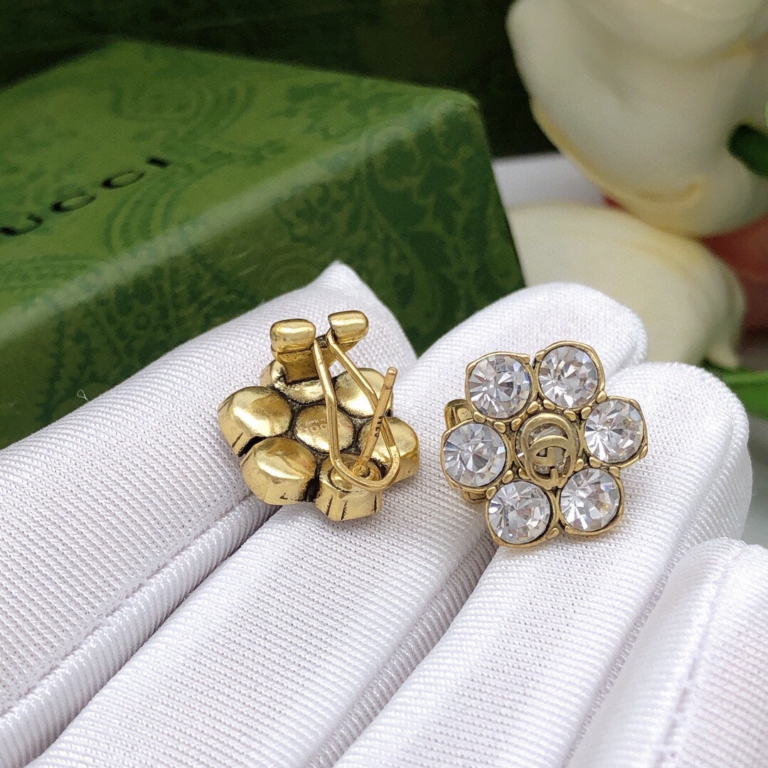 Gucci Double Crystals 18K Gold Earrings