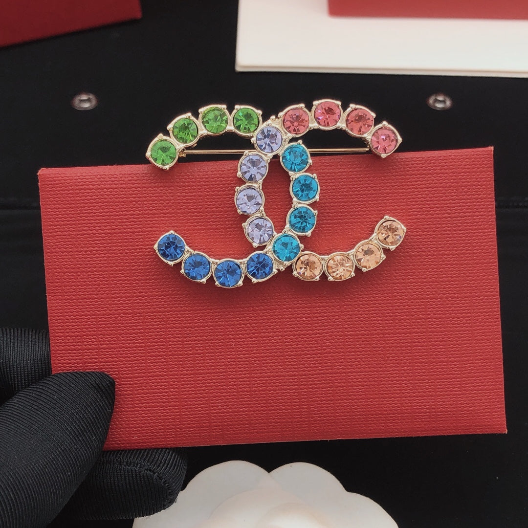 Chanel Color Crystals 18K Gold Brooch