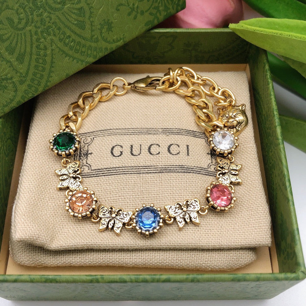 Gucci Double Interlocking Gucci Crystals 18K Gold Bracelet