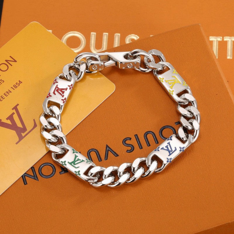 Louis Vuitton Monogram Color Logo Chain 18K Gold Bracelet