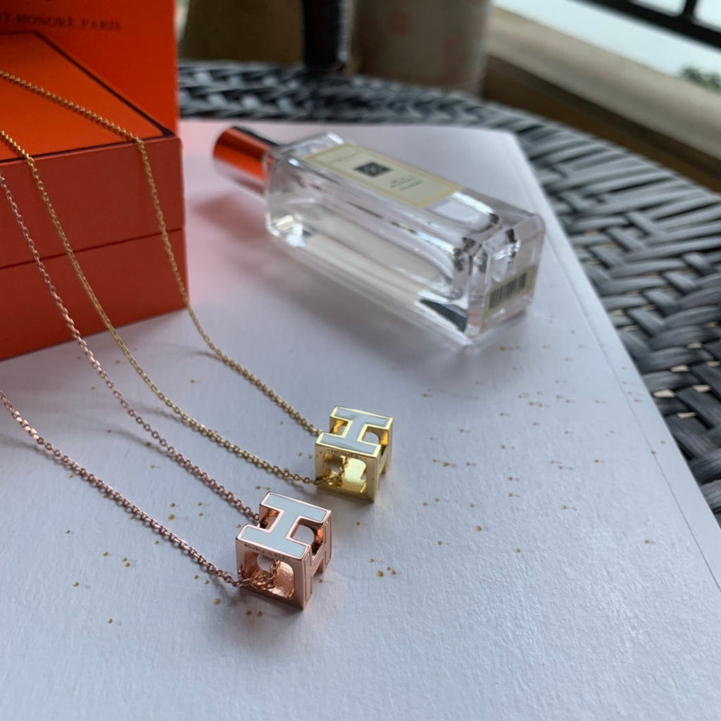 Hermes Cage D'H White 18K Gold Necklace