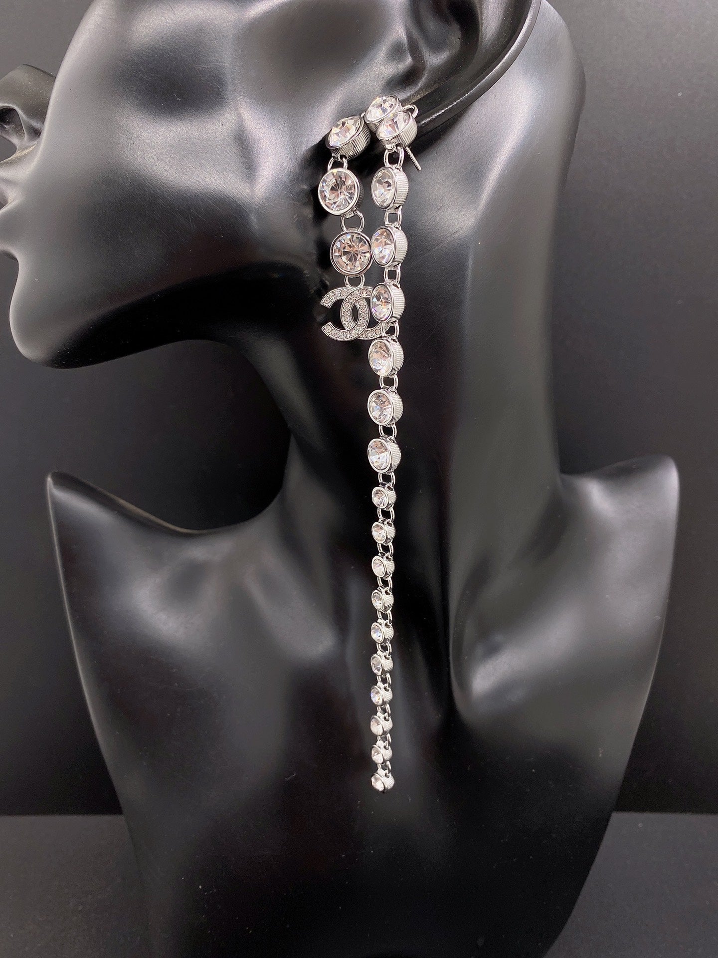 Chanel Long Crystal 18K Gold Earrings