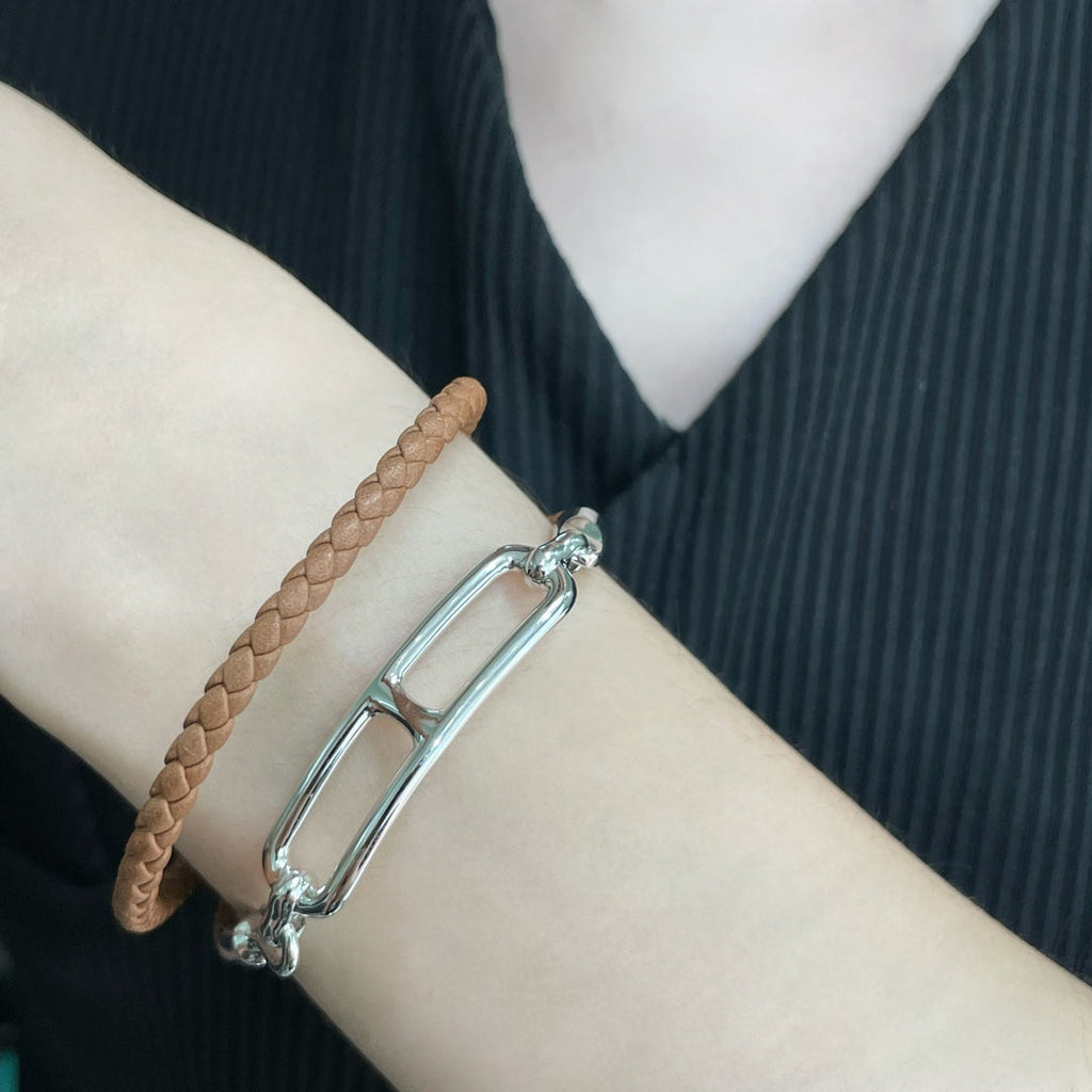 Hermes Roulis Double Tour Brown 18K Gold Bracelet