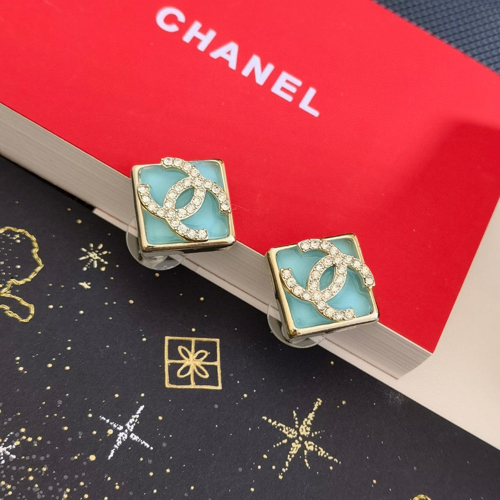 Chanel Blue Resin 18K Gold Earrings