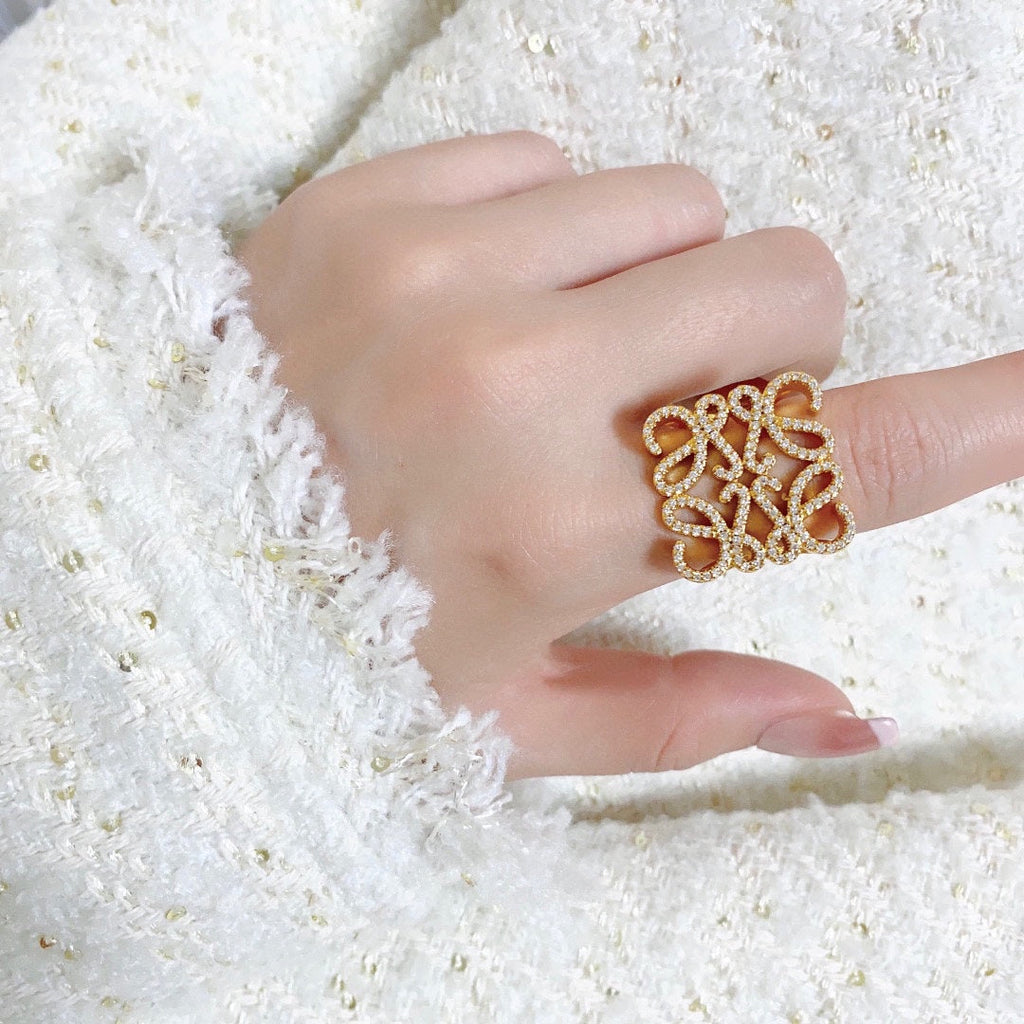 LOEWE Anagram Crystals 18K Gold Ring