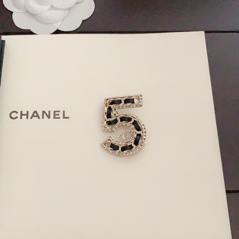 Chanel No.5 Leather Diamond 18K Gold Brooch