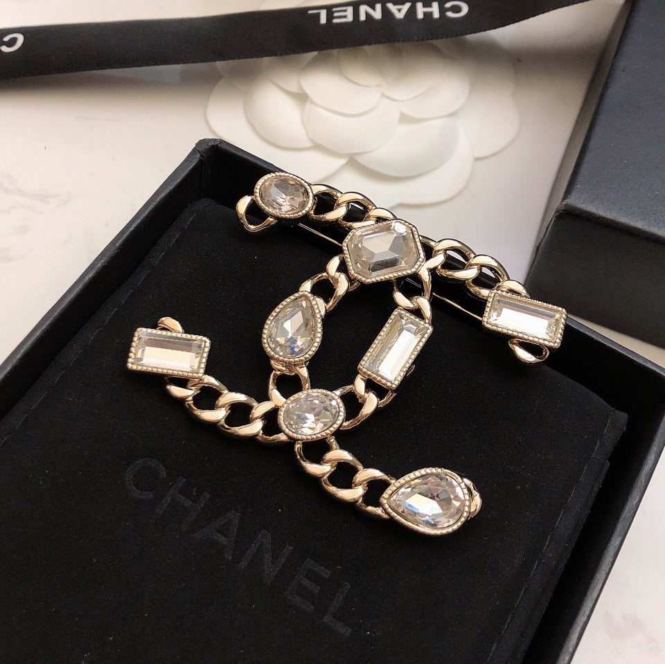 Chanel Crystals Strass 18K Gold Brooch